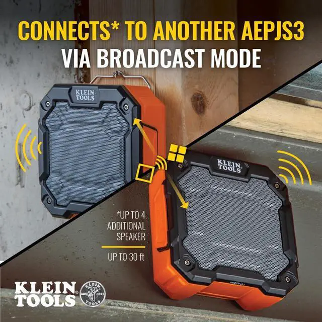 Alt view image 2 of 7 - AEPJS3 Bluetooth Jobsite Speaker with Magnet and Hook, 20-Hr Run Time, Charge Via USB A or C, Pair Multiple Speakers via Broadcast, Hands Free Capable