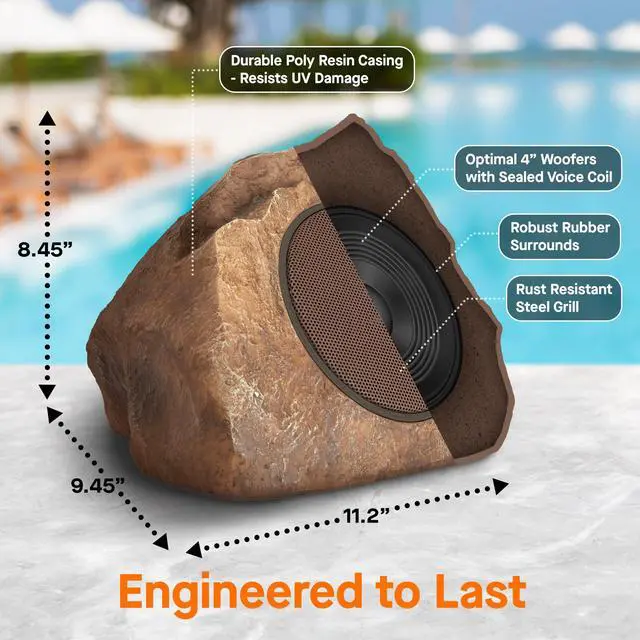 Alt view image 4 of 7 - Outdoor Rock Speaker Solar-Powered Wireless Bluetooth 5.0 Portable Speaker Weatherproof for Patio, Pool, Deck, Yard, Garden and Home (Brown, 2-Pack)
