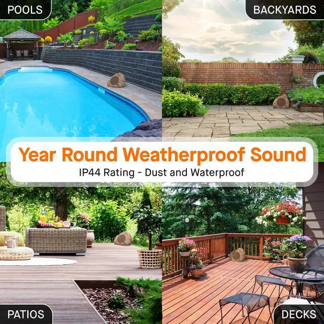 Alt view image 5 of 7 - Outdoor Rock Speaker Solar-Powered Wireless Bluetooth 5.0 Portable Speaker Weatherproof for Patio, Pool, Deck, Yard, Garden and Home (Brown, 2-Pack)