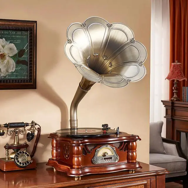 Main image of Vintage Gramophone Record Player, Retro Turntable Record Players, Wooden Phonograph Vinyl Music Player,Decorative Gramophone Player with USB Play & Remote Control for Home/Christmas/Party