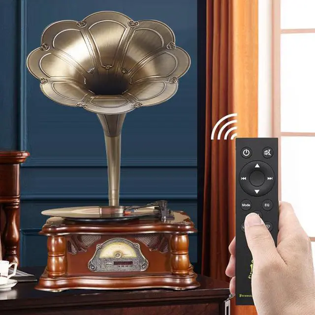 Alt view image 4 of 7 - Vintage Gramophone Record Player, Retro Turntable Record Players, Wooden Phonograph Vinyl Music Player,Decorative Gramophone Player with USB Play & Remote Control for Home/Christmas/Party