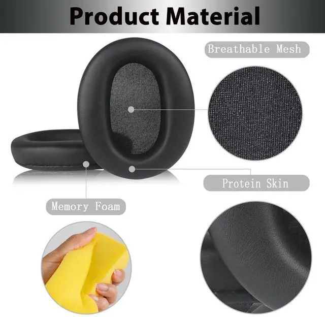 Alt view image 5 of 7 - Replacement Ear Pads for Sony WH-CH720N, WH-CH710N - Black | Softer Protein Leather & High-Density Memory Foam Earpads for Sony Headphones