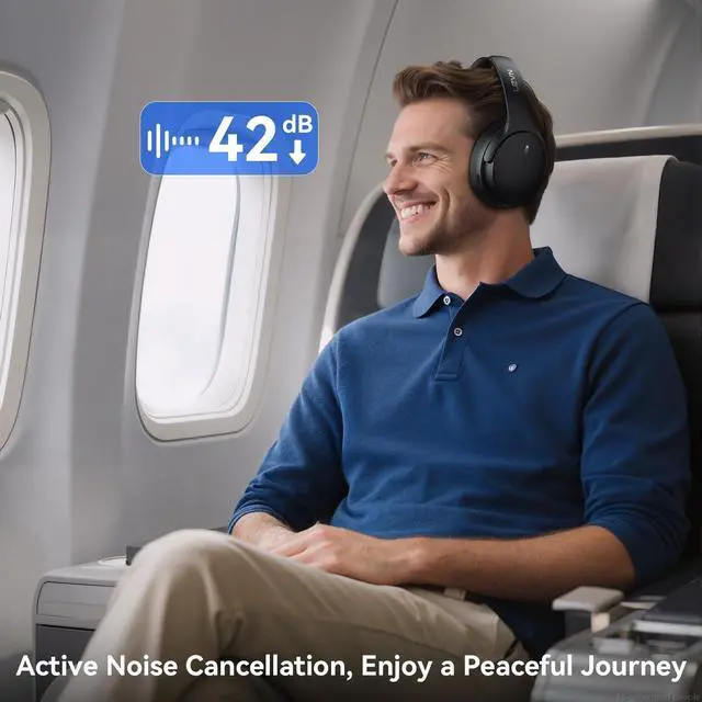 Alt view image 3 of 7 - Hybrid Active Noise Cancelling Headphones, Wireless Headphones Bluetooth 5.4 with Transparent Mode, Hi-Res Audio, Deep Bass, 70H Playtime Over Ear Bluetooth Headset for Work/Travel/Home/Office