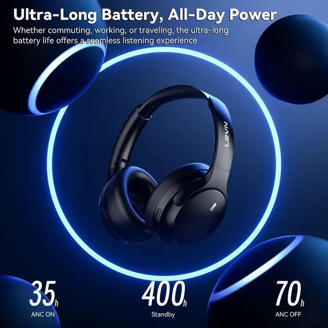 Alt view image 5 of 7 - Hybrid Active Noise Cancelling Headphones, Wireless Headphones Bluetooth 5.4 with Transparent Mode, Hi-Res Audio, Deep Bass, 70H Playtime Over Ear Bluetooth Headset for Work/Travel/Home/Office