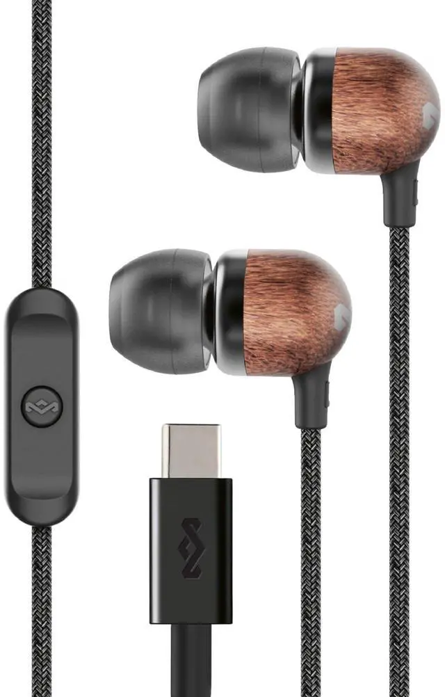 Main image of House of Smile Jamaica USB-C Wired Earbuds with Microphone, in-Ear Headphones, 9.2mm Driver, Tangle-Resistant Cable, Plug-and-Play Earphones for Smartphones, Tablets & Laptops (Black)