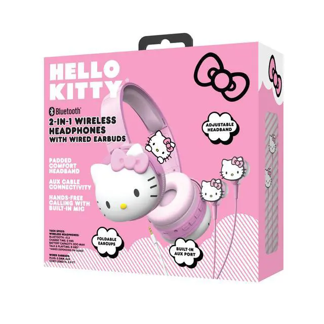 Alt view image 6 of 6 - 2-in-1 Wireless Bluetooth Headphones with Wired Earbuds Foldable Over-Ear Headset with Built-in Mic, AUX Cable, Adjustable Headband, and Onboard Controls Pink