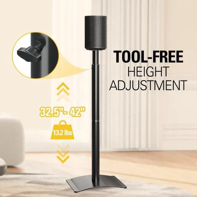 Alt view image 2 of 7 - Speaker Stand for Sonos Era 100, One, One SL, Play:1, Height Adjustable 32.5"- 42", Single Surround Sound Speaker Stand with Cable Management, 13.2 LBS Loading MD5411