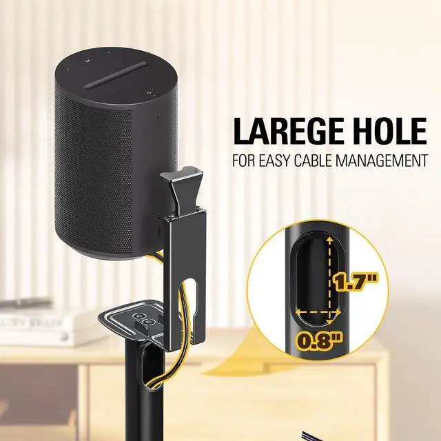 Alt view image 3 of 7 - Speaker Stand for Sonos Era 100, One, One SL, Play:1, Height Adjustable 32.5"- 42", Single Surround Sound Speaker Stand with Cable Management, 13.2 LBS Loading MD5411