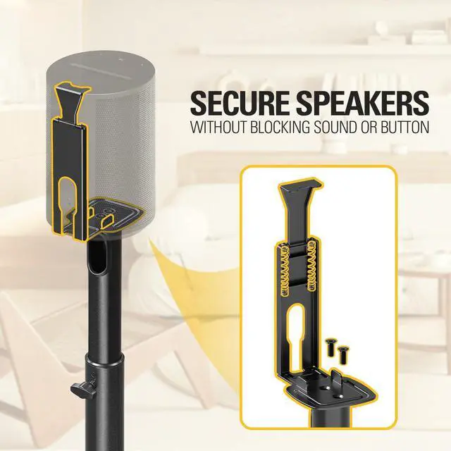 Alt view image 4 of 7 - Speaker Stand for Sonos Era 100, One, One SL, Play:1, Height Adjustable 32.5"- 42", Single Surround Sound Speaker Stand with Cable Management, 13.2 LBS Loading MD5411