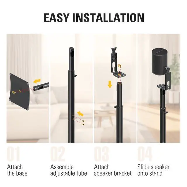 Alt view image 7 of 7 - Speaker Stand for Sonos Era 100, One, One SL, Play:1, Height Adjustable 32.5"- 42", Single Surround Sound Speaker Stand with Cable Management, 13.2 LBS Loading MD5411
