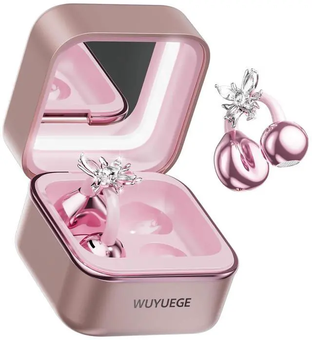 Main image of Clip On Earbuds with Detachable Butterfly Earrings & LED Makeup Mirror Case, Wireless Earbuds Bluetooth 6.0, Air Conduction Headphones, Lightweight for Travel Work Daily Use,Great Gift Choice