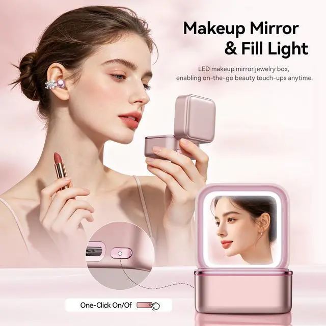 Alt view image 6 of 7 - Clip On Earbuds with Detachable Butterfly Earrings & LED Makeup Mirror Case, Wireless Earbuds Bluetooth 6.0, Air Conduction Headphones, Lightweight for Travel Work Daily Use,Great Gift Choice