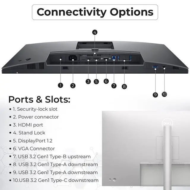 Alt view image 4 of 7 - Dell P2725H 27" Full HD 1920 x 1080 Monitor -, Computer Monitor Screen Bundle with Power Cable USB 3.0 Upstream Cable DisplayPort + HDMI Cables + Cloth