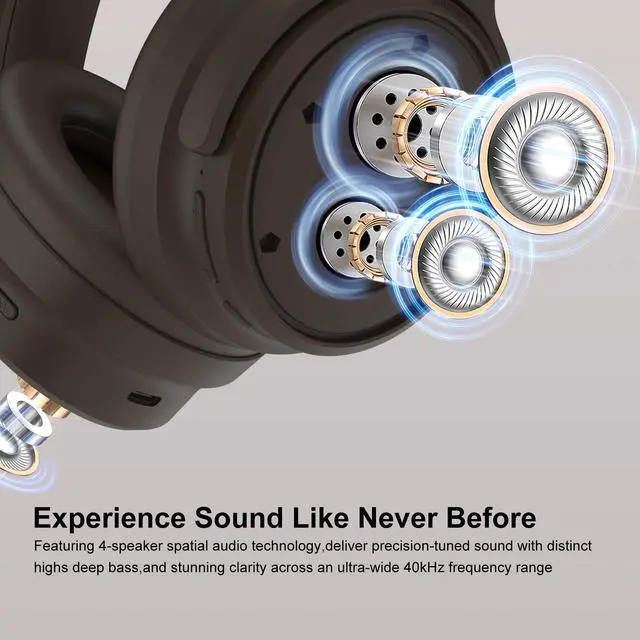 Alt view image 3 of 7 - NiceComfort 35(2nd Gen)Noise Cancelling Headphones 4-Speakers 40kHz | HD Sound,140 Hours' Ultra-long Playtime for Travel, Bluetooth 6.0, 5 Microphones ENC,Transparency,Spatial Audio,Low Latency