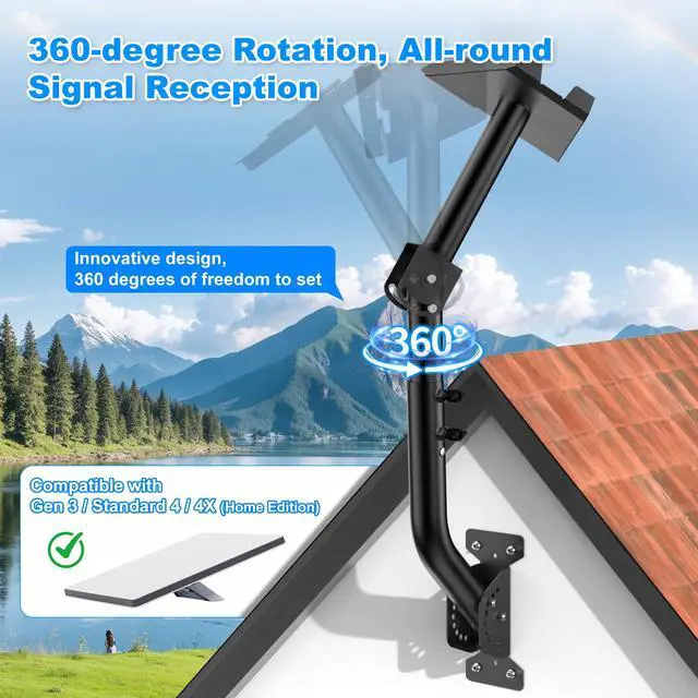 Alt view image 2 of 6 - Gen 3/Standard 4/4X Adjustable Starlink Mount, 360°Rotation, 180° & 45°Tilt | Heavy-Duty Metal Starlink Pole Mount Kit, Easy Installation, Rust-Proof, Weather-Resistant for Concrete and Wooden Walls