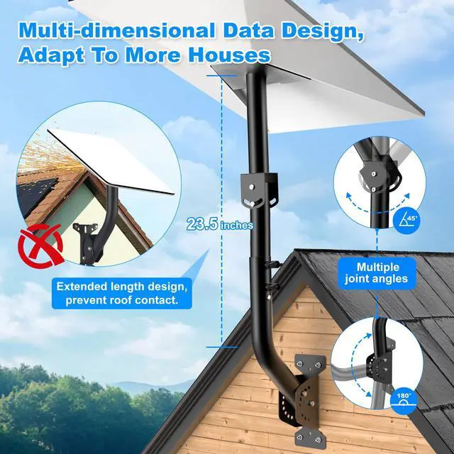 Alt view image 3 of 6 - Gen 3/Standard 4/4X Adjustable Starlink Mount, 360°Rotation, 180° & 45°Tilt | Heavy-Duty Metal Starlink Pole Mount Kit, Easy Installation, Rust-Proof, Weather-Resistant for Concrete and Wooden Walls