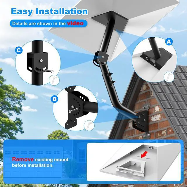Alt view image 4 of 6 - Gen 3/Standard 4/4X Adjustable Starlink Mount, 360°Rotation, 180° & 45°Tilt | Heavy-Duty Metal Starlink Pole Mount Kit, Easy Installation, Rust-Proof, Weather-Resistant for Concrete and Wooden Walls