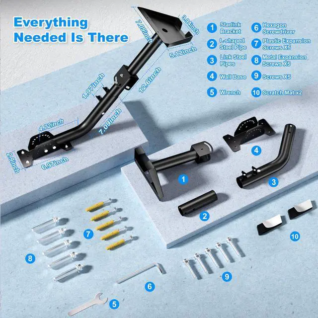Alt view image 6 of 6 - Gen 3/Standard 4/4X Adjustable Starlink Mount, 360°Rotation, 180° & 45°Tilt | Heavy-Duty Metal Starlink Pole Mount Kit, Easy Installation, Rust-Proof, Weather-Resistant for Concrete and Wooden Walls