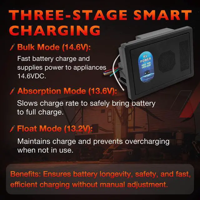 Alt view image 4 of 7 - RV Power Converter 30 Amp, WF-8735-AD 12V Converter Charger with Auto Detect for Lithium & Lead Acid Batteries, 35A DC Output, 3-Stage Charging, for RV Camper Travel Trailer