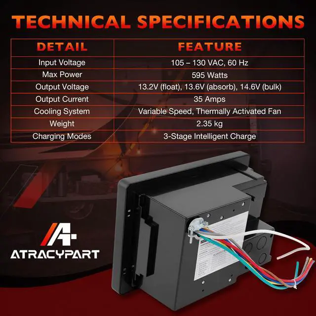 Alt view image 7 of 7 - RV Power Converter 30 Amp, WF-8735-AD 12V Converter Charger with Auto Detect for Lithium & Lead Acid Batteries, 35A DC Output, 3-Stage Charging, for RV Camper Travel Trailer