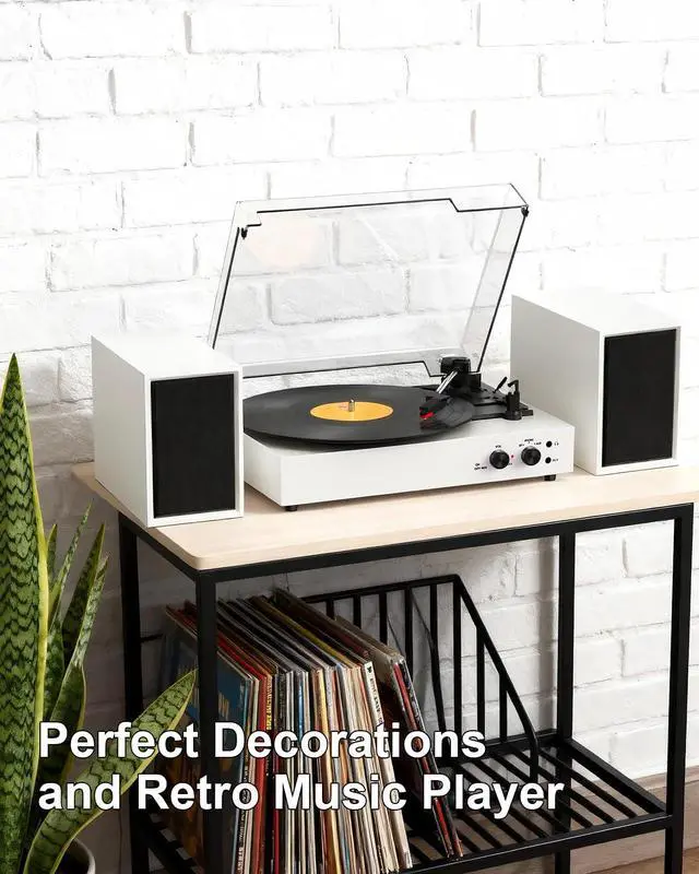 Alt view image 6 of 7 - Bluetooth Record Player with External Stereo Speakers, Vintage 3-Speed Turntable | PC Recording Vinyl to MP3 | RCA Headphone Output & AUX Input for External Audio, White