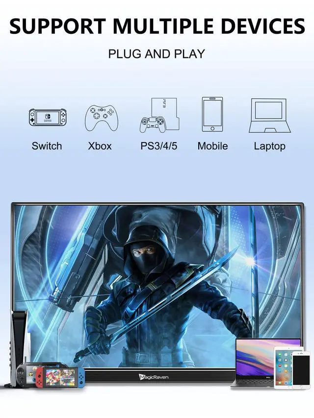 Alt view image 3 of 7 - 4K Portable Monitor, 16" 3840x2400 IPS Laptop Screen, 1500:1, 400 Nits Screen USB C HDMI Computer Gaming Display with Speakers & Smart Cover, Travel Monitor for PC Phone PS5/4 Xbox Switch