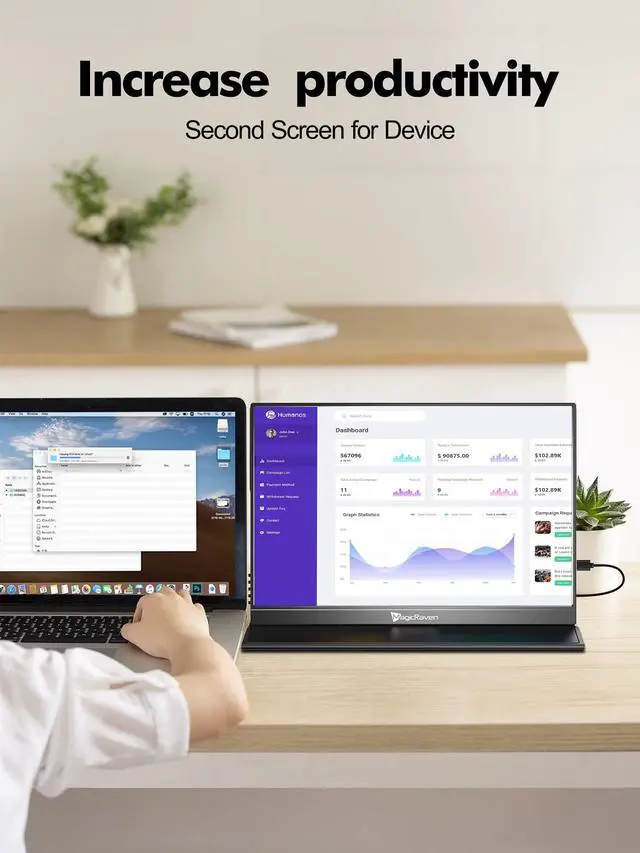 Alt view image 4 of 7 - 4K Portable Monitor, 16" 3840x2400 IPS Laptop Screen, 1500:1, 400 Nits Screen USB C HDMI Computer Gaming Display with Speakers & Smart Cover, Travel Monitor for PC Phone PS5/4 Xbox Switch