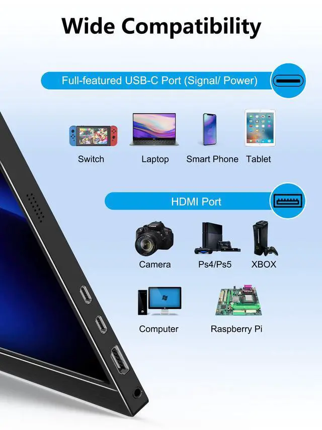 Alt view image 5 of 7 - 4K Portable Monitor, 16" 3840x2400 IPS Laptop Screen, 1500:1, 400 Nits Screen USB C HDMI Computer Gaming Display with Speakers & Smart Cover, Travel Monitor for PC Phone PS5/4 Xbox Switch