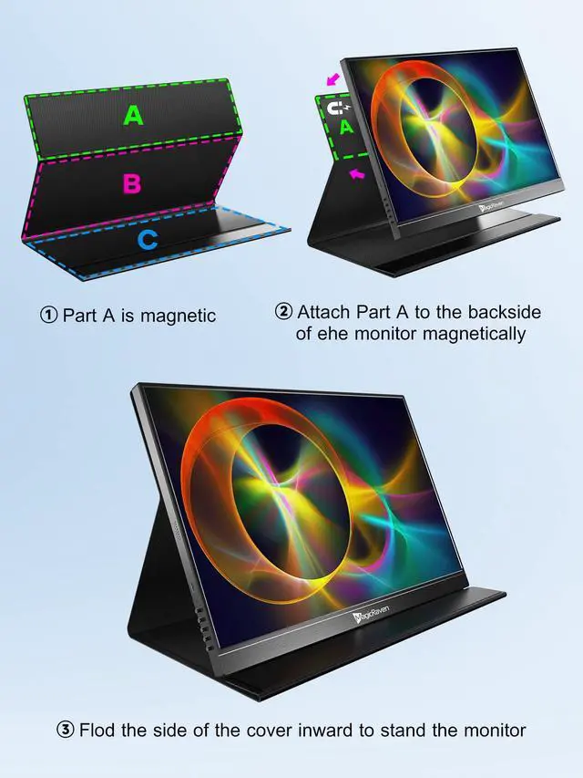 Alt view image 7 of 7 - 4K Portable Monitor, 16" 3840x2400 IPS Laptop Screen, 1500:1, 400 Nits Screen USB C HDMI Computer Gaming Display with Speakers & Smart Cover, Travel Monitor for PC Phone PS5/4 Xbox Switch
