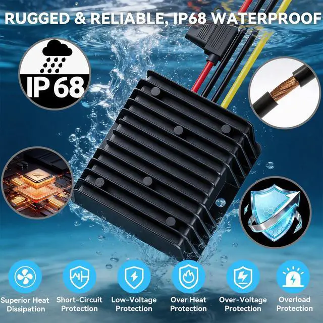 Alt view image 4 of 7 - 20A 240W 24V 36V 48V 60V to 12V Step Down Converter Voltage Regulator, 20-72V DC-DC Buck Converter Reducer with Fuse, Professional 12V Converter for Golf Cart, Scooter, RV, Forklift, Solar System