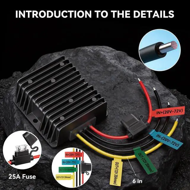 Alt view image 6 of 7 - 20A 240W 24V 36V 48V 60V to 12V Step Down Converter Voltage Regulator, 20-72V DC-DC Buck Converter Reducer with Fuse, Professional 12V Converter for Golf Cart, Scooter, RV, Forklift, Solar System