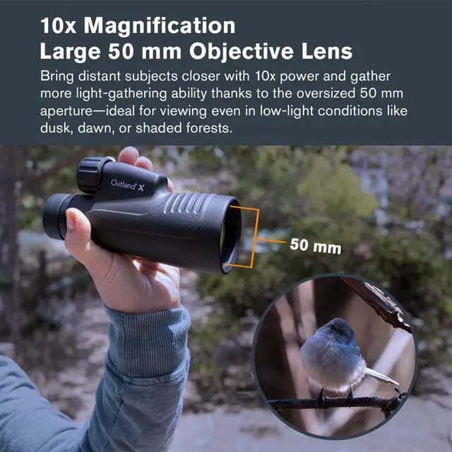 Alt view image 3 of 7 - Outland X 10x50 Monocular Includes Smartphone Adapter Large 50mm Objective Lens Multi-Coated Optics BaK-4 Prism Waterproof & Fogproof Tripod Adaptable Belt Case Included
