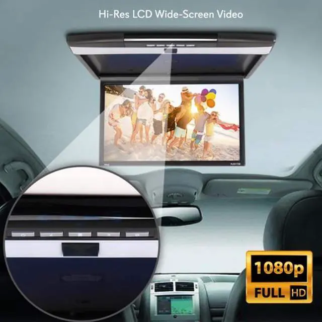 Alt view image 3 of 7 - Car Overhead Monitor Screen Display - 17.3 inch. LCD Vehicle Flip Down Roof Mount Console - HDMI TV Player Control Panel w/ Built-in IR Transmitter for Wireless IR Headphone - PLRV1725