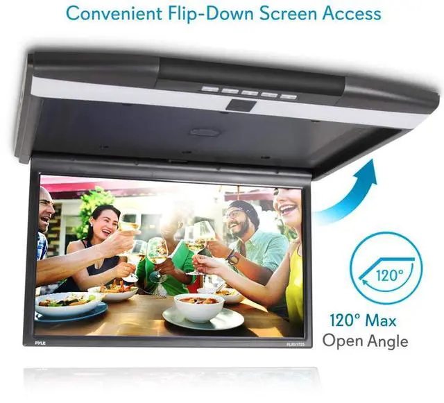 Alt view image 4 of 7 - Car Overhead Monitor Screen Display - 17.3 inch. LCD Vehicle Flip Down Roof Mount Console - HDMI TV Player Control Panel w/ Built-in IR Transmitter for Wireless IR Headphone - PLRV1725