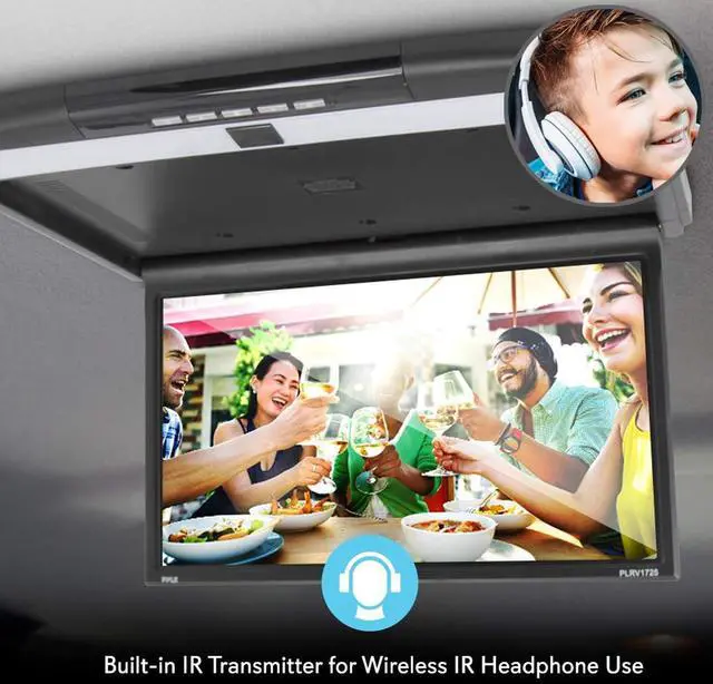 Alt view image 5 of 7 - Car Overhead Monitor Screen Display - 17.3 inch. LCD Vehicle Flip Down Roof Mount Console - HDMI TV Player Control Panel w/ Built-in IR Transmitter for Wireless IR Headphone - PLRV1725