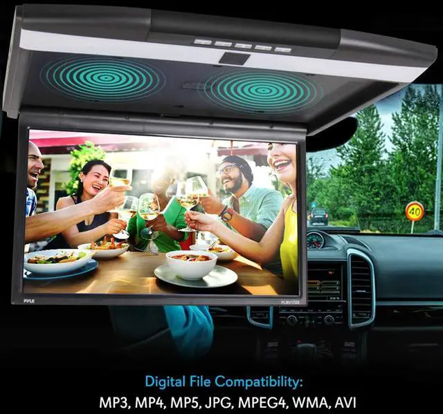 Alt view image 6 of 7 - Car Overhead Monitor Screen Display - 17.3 inch. LCD Vehicle Flip Down Roof Mount Console - HDMI TV Player Control Panel w/ Built-in IR Transmitter for Wireless IR Headphone - PLRV1725