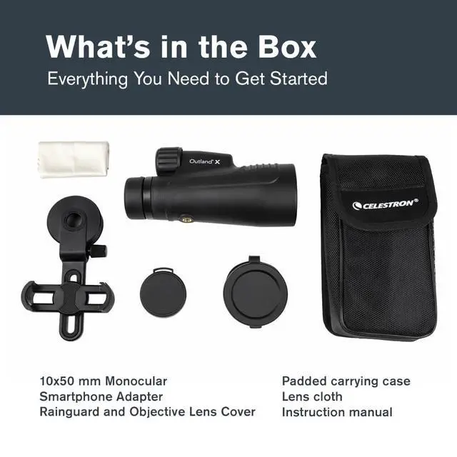 Alt view image 7 of 7 - Outland X 10x50 Monocular Includes Smartphone Adapter Large 50mm Objective Lens Multi-Coated Optics BaK-4 Prism Waterproof & Fogproof Tripod Adaptable Belt Case Included