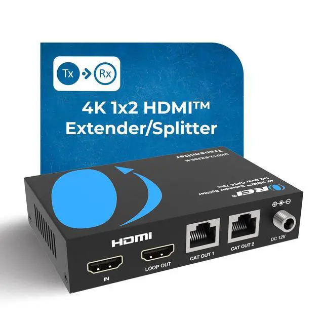 Alt view image 2 of 7 - 1×2 HDMI Extender Splitter Over Ethernet 4K60H 230ft Loop-Out POC EDID | HDMI Extender Over CAT6 HDMI 2.0b, HDCP 2.2, 18Gbps, HDR10+, Dolby Vision, HLG, 12-Bit Color, LPCM & DTS-HD Audio