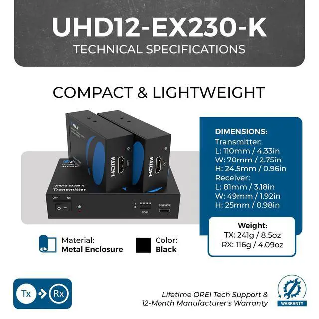 Alt view image 5 of 7 - 1×2 HDMI Extender Splitter Over Ethernet 4K60H 230ft Loop-Out POC EDID | HDMI Extender Over CAT6 HDMI 2.0b, HDCP 2.2, 18Gbps, HDR10+, Dolby Vision, HLG, 12-Bit Color, LPCM & DTS-HD Audio