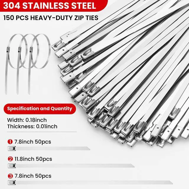 Alt view image 4 of 7 - Stainless Steel Cable Tie Gun Set Metal Zip Tie Tool Kit (Red) | Heavy Duty, 150PCS Self-Locking Ties, Adjustable Fastening & Cutting Tool for Outdoor Fencing, Automotive, Exhaust Pipes