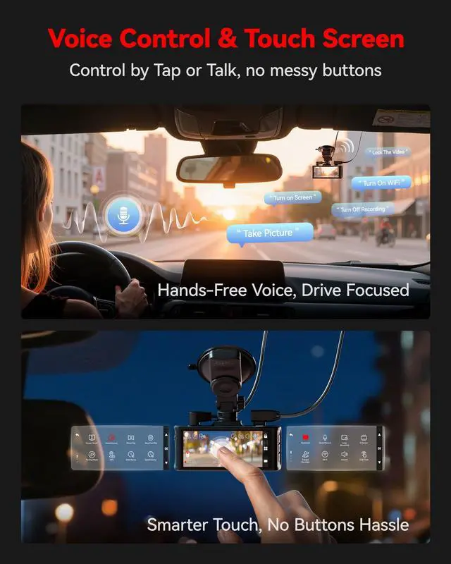 Alt view image 4 of 7 - 4K STARVIS 2 Dashcam Front Rear, 5GHz WiFi 20MB/s, Free 128GB Card | Voice Control, Touch Screen, GPS, Loop Recording, Parking Mode, Audio Recording, WDR Night Vision, Supercapacitor(F7N Touch)