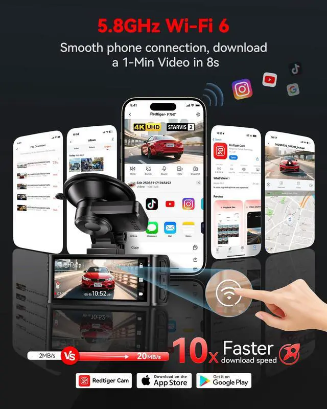 Alt view image 5 of 7 - 4K STARVIS 2 Dashcam Front Rear, 5GHz WiFi 20MB/s, Free 128GB Card | Voice Control, Touch Screen, GPS, Loop Recording, Parking Mode, Audio Recording, WDR Night Vision, Supercapacitor(F7N Touch)
