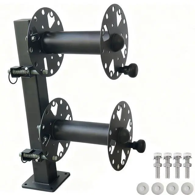 Main image of Heavy Duty Double Welding Cable Lead Reel, 10" Lockable | FR4 Fiberglass Rod, 10° Tilting Fixed Base, Carbon Steel Construction, Holds 150FT 1/0 & 125FT 2/0 Cables