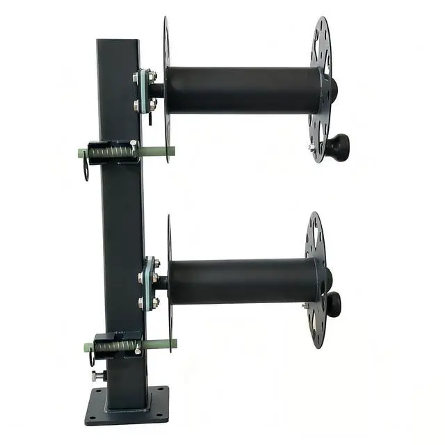 Alt view image 3 of 6 - Heavy Duty Double Welding Cable Lead Reel, 10" Lockable | FR4 Fiberglass Rod, 10° Tilting Fixed Base, Carbon Steel Construction, Holds 150FT 1/0 & 125FT 2/0 Cables