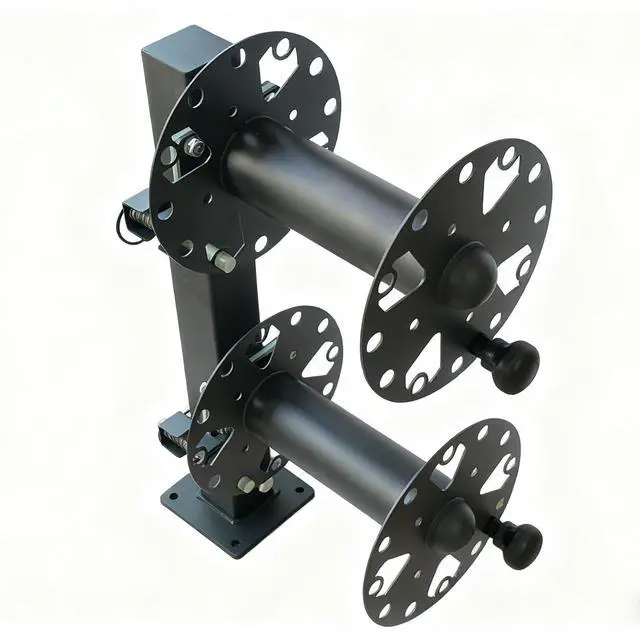 Alt view image 5 of 6 - Heavy Duty Double Welding Cable Lead Reel, 10" Lockable | FR4 Fiberglass Rod, 10° Tilting Fixed Base, Carbon Steel Construction, Holds 150FT 1/0 & 125FT 2/0 Cables