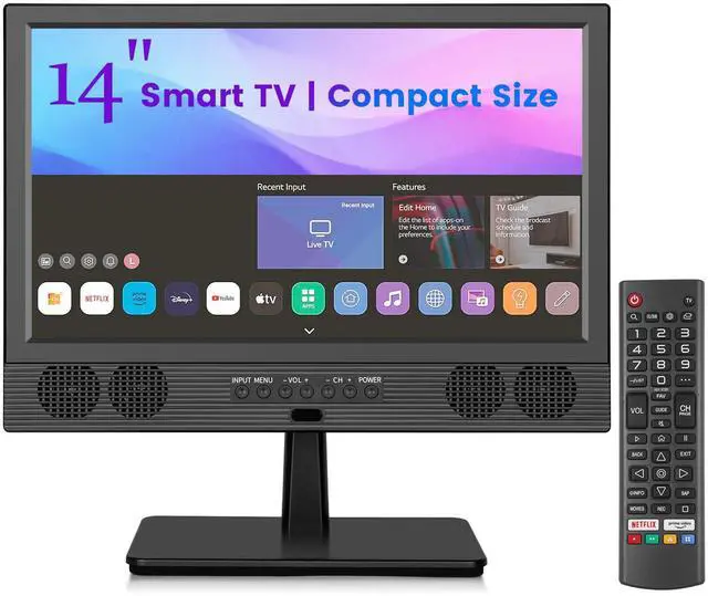 Main image of 14 Inch Small Smart TV, HD LED Flat Screen Smart TV with ATSC Tuner/HDMI/USB/AV for Kitchen, RV, Camper, Bedroom or Travel Use