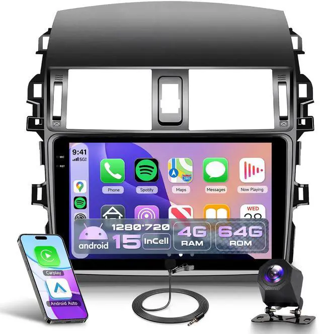 Main image of 4G+64G Carplay Radio for Toyota Corolla 2009 2010 2011 2012 2013, Android 15 Car Stereo Android auto GPS WiFi 9 Touch Screen BT/FM Mirror Link RCA USB SWC Backup Camera