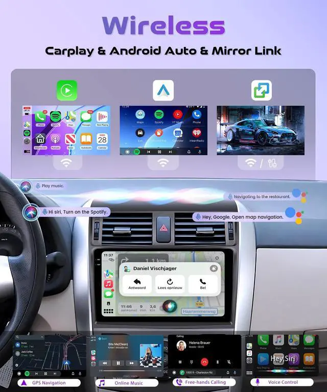 Alt view image 3 of 7 - 4G+64G Carplay Radio for Toyota Corolla 2009 2010 2011 2012 2013, Android 15 Car Stereo Android auto GPS WiFi 9 Touch Screen BT/FM Mirror Link RCA USB SWC Backup Camera