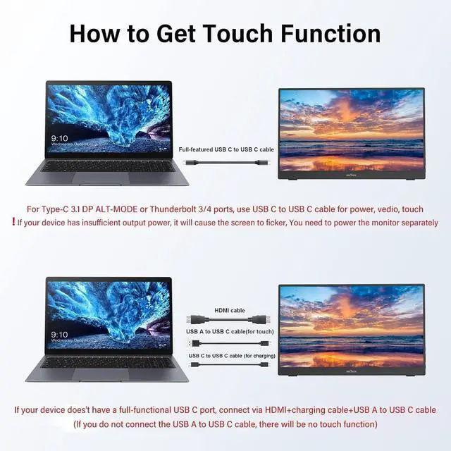 Alt view image 6 of 7 - 15.6" Touchscreen Portable Monitor FHD 1080P IPS/HDR Laptop Screen Extender for Gaming and Computer Display, Travel Monitor with Speaker Compatible with Laptop PC Phone PS Xbox Switch