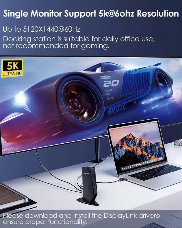 Alt view image 3 of 7 - Universal Laptop Docking Station - Dual Monitor Support for Windows and Mac, 5K/Dual 4K@60Hz (2 HDMI, 2 DP, 3 USB, 2 USB-C, Ethernet, Audio&Mic)